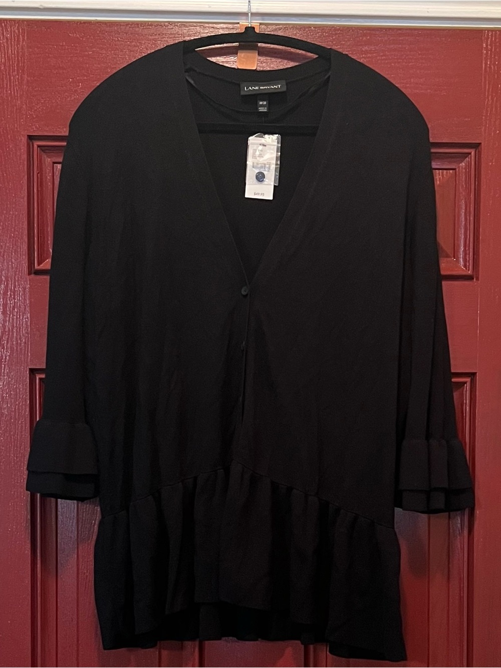 Lane Bryant Black Ruffle-Hem V-Neck Tunic Top